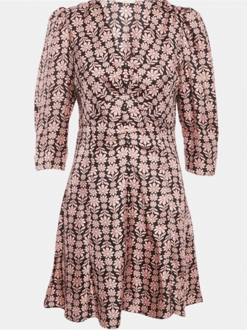 Sandro Floral Print Pink Black Fit and Flare Dress euro 40, fits size 8 or 10